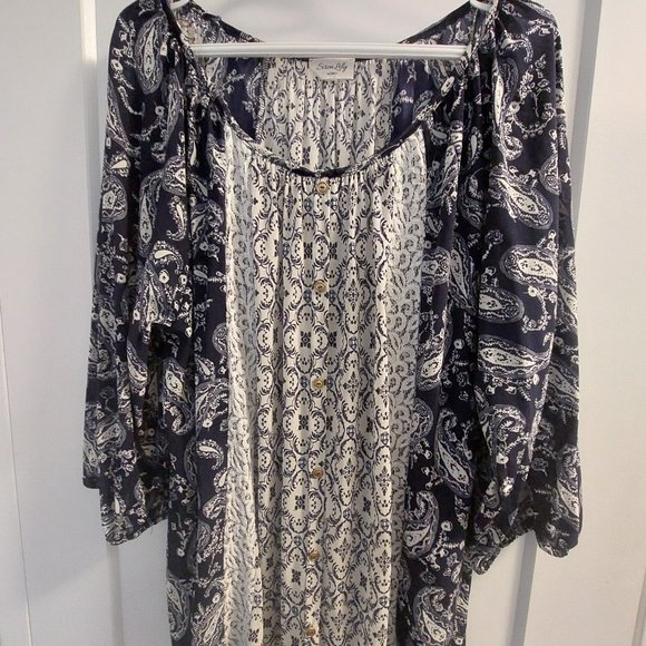 SIREN LILY Women's Long Sleeve Blouse w/Lace Inserts - Blue/White Paisley -Sz 3X - Picture 6 of 8